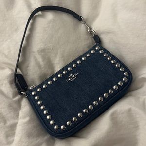 coach nolita denim studded mini shoulder bag